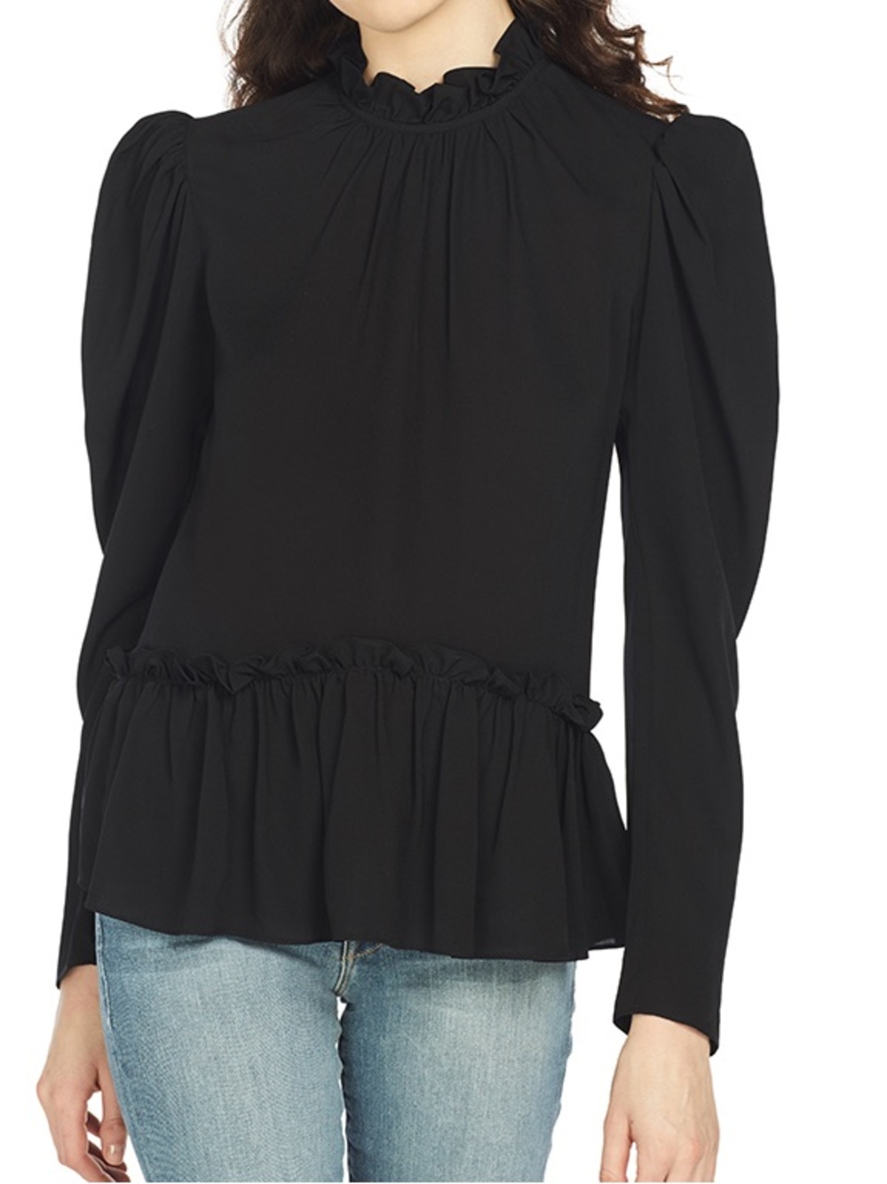 Saloni 100% silk black puff sleeve mel top size 10